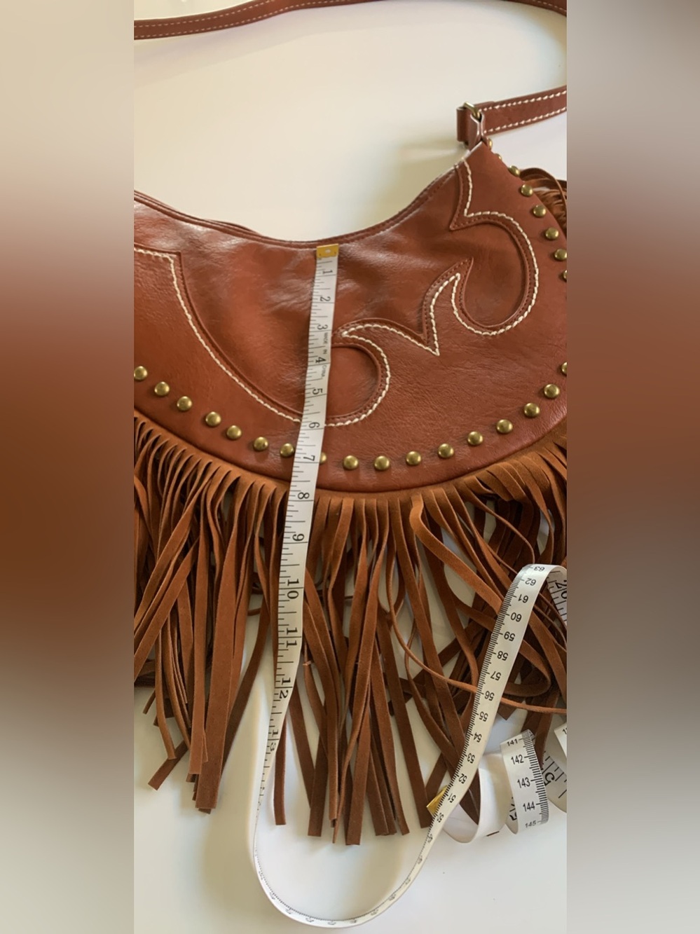Source Unknown Tan Fringe Hobo Shoulder Bag with Stud Accents - Picture 5 of 9